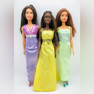 Barbie Fashionistas 3 Dolls Diverse Lot Dressed in Vintage 90s Barbie Tag Gowns